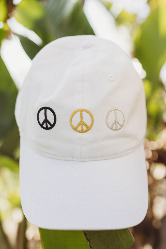 Peace Sign Dad Cap - White