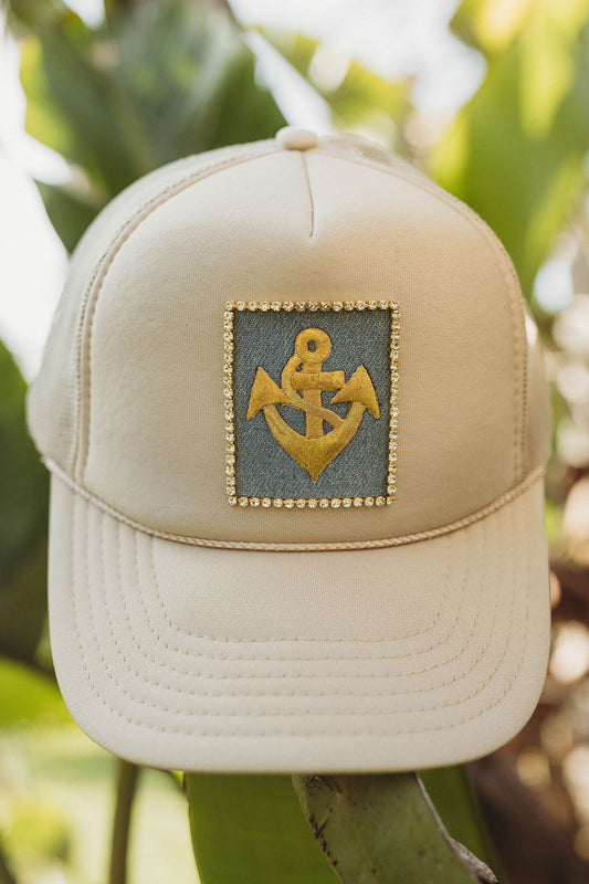 Gold Anchor Trucker Hat - Khaki