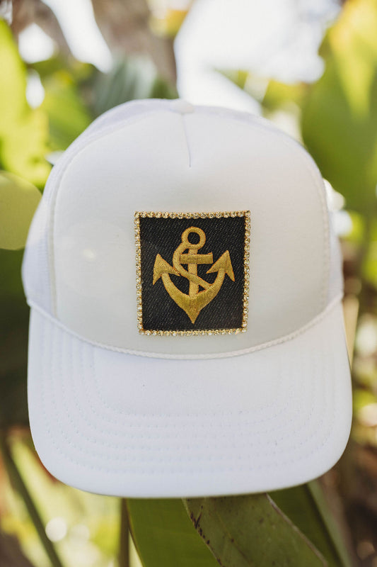 Gold Anchor Trucker Hat - White