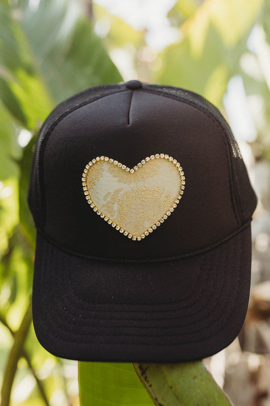 Gold Heart Trucker Hat - Black