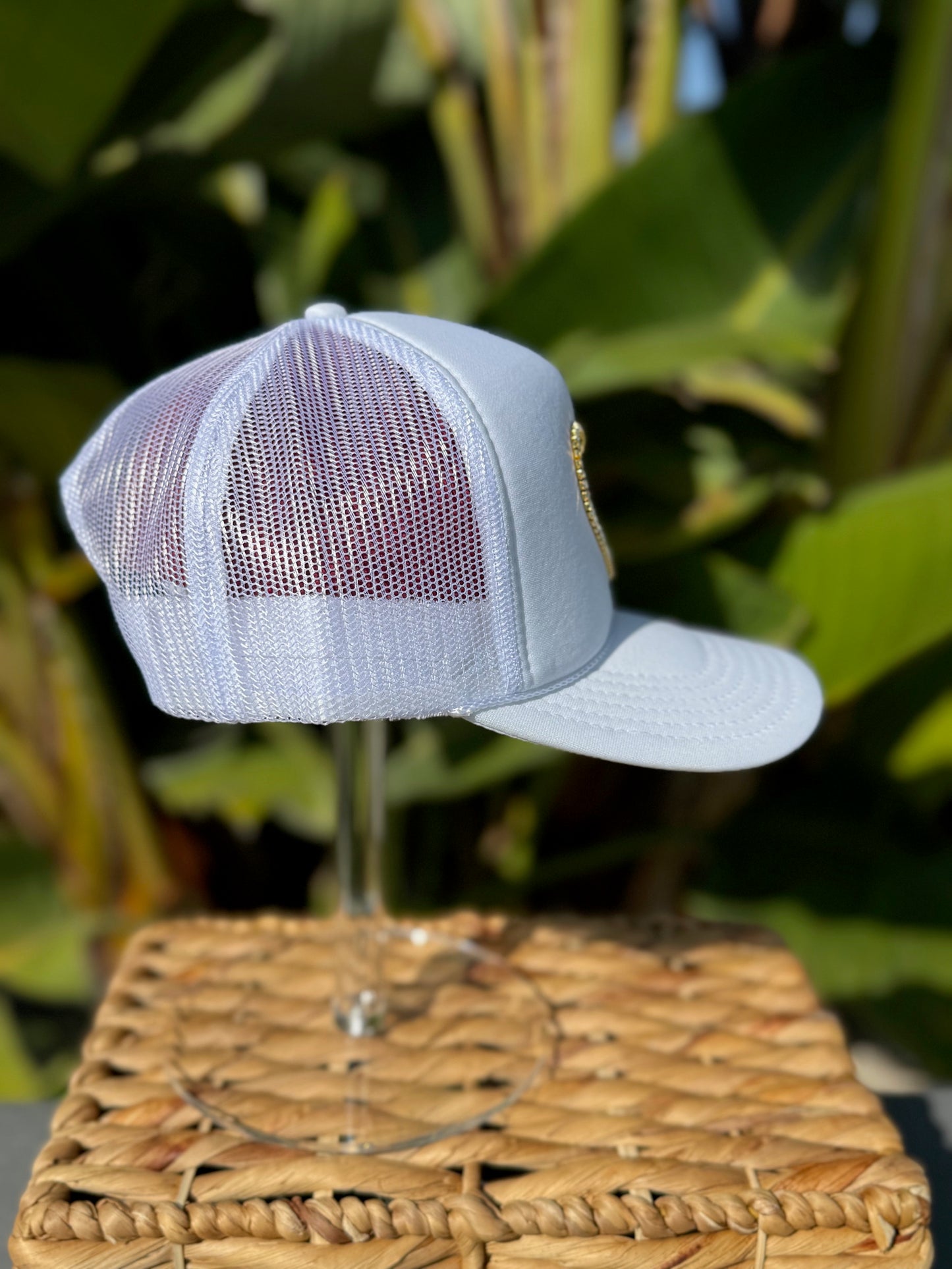 Denim Heart Trucker Hat - White