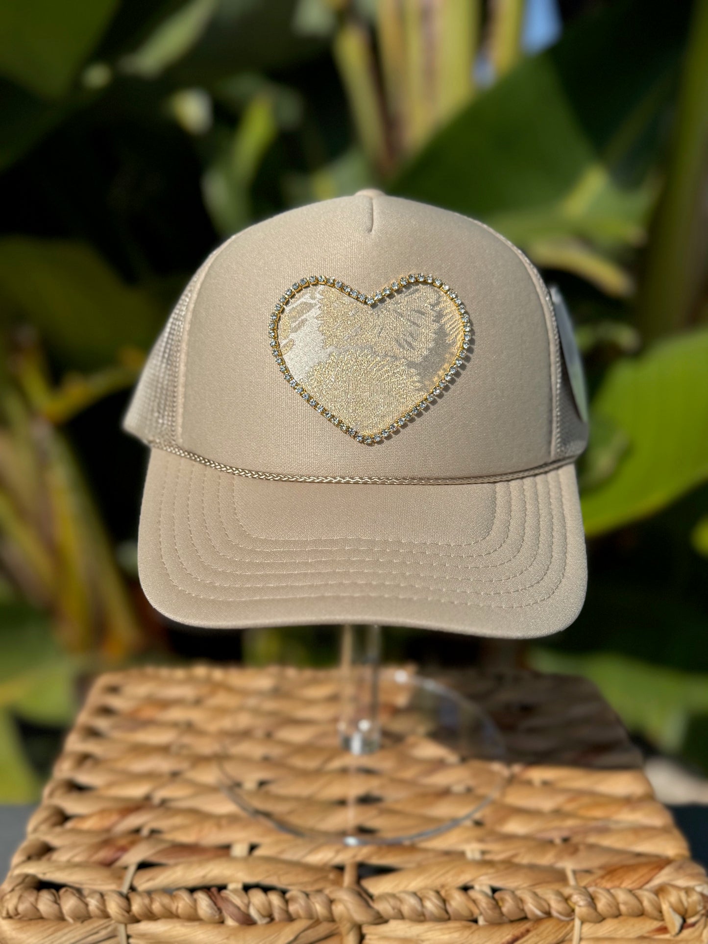 Gold Heart Trucker Hat - Khaki