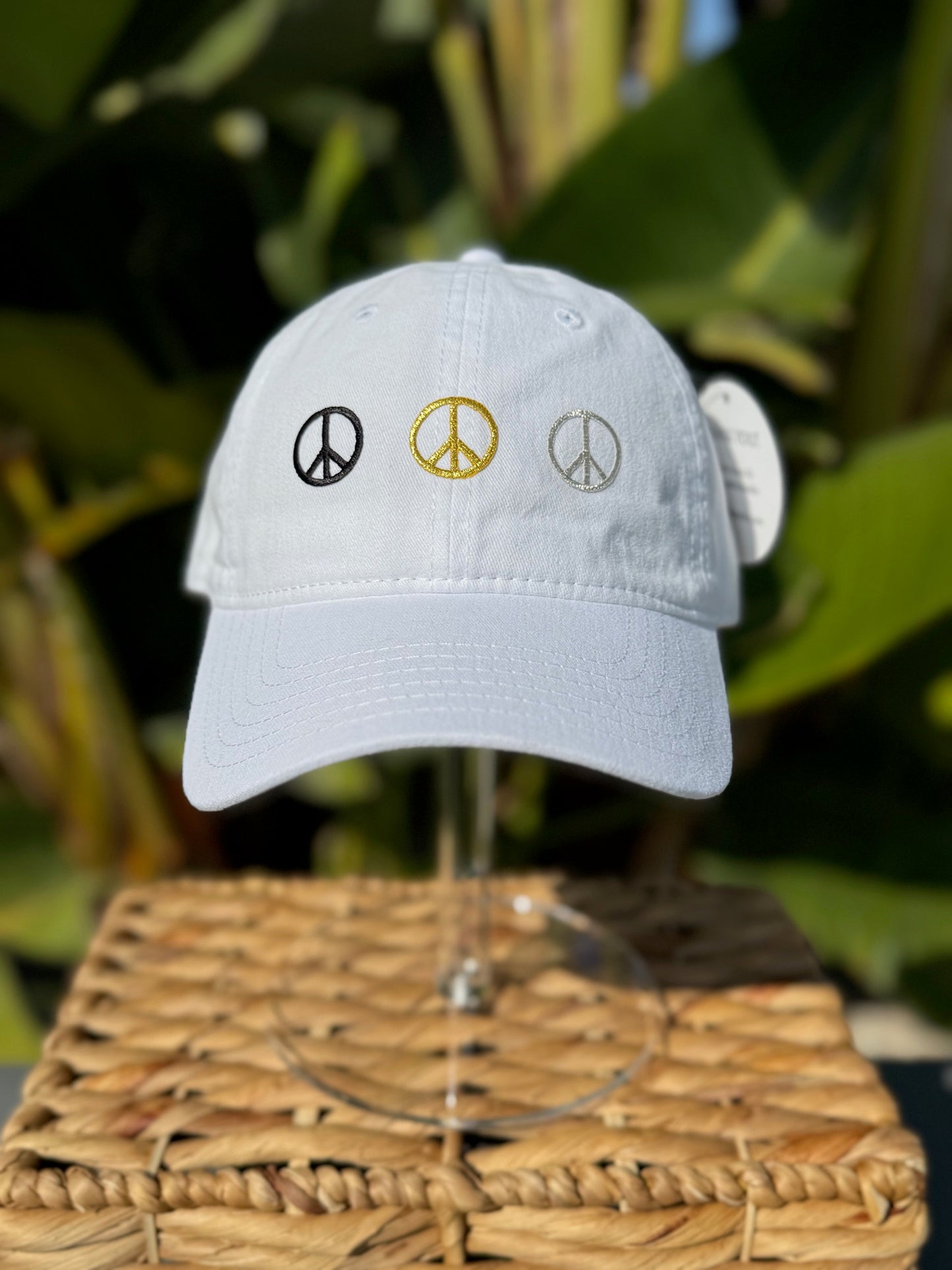 Peace Sign Dad Cap - White