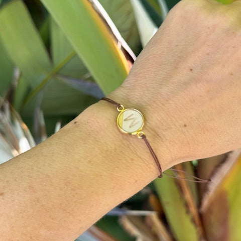 Personalized Initial Bracelet - Brown/Gold